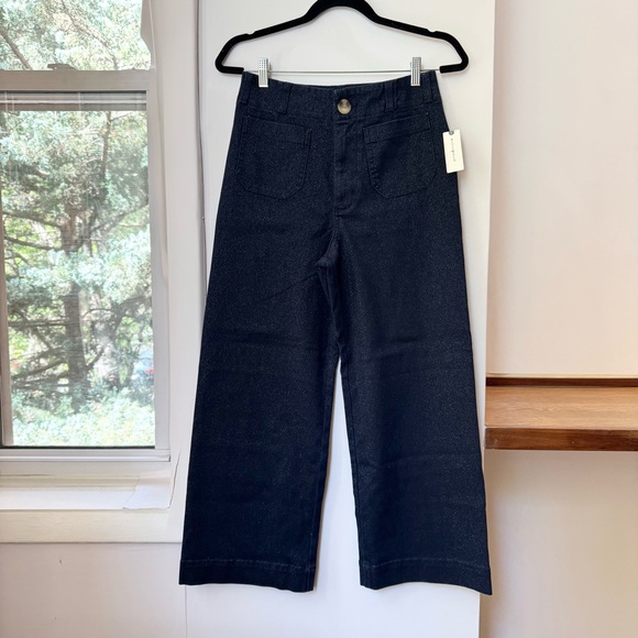 NWT Anthropologie The Colette Sparkle Crop Wide-Leg Jeans Dark Wash Blue 27 - Picture 6 of 13